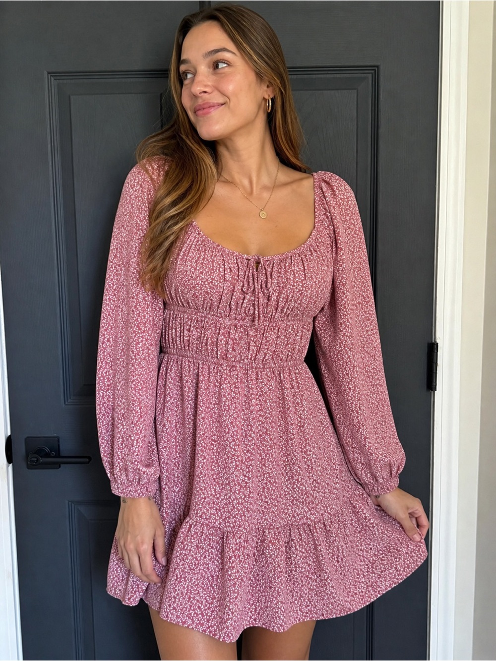 Hollister Pink Floral Smocked Mini Dress Size M Cottagecore